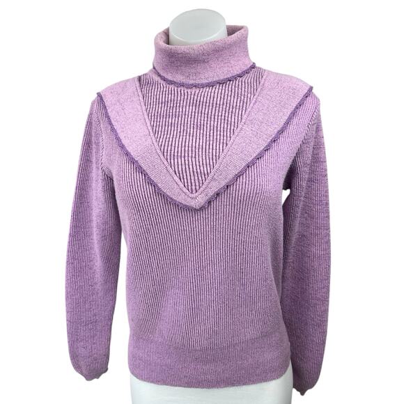 Framed Tricot Purple Rib Knit Turtleneck Long Sleeve Pullover Sweater Top Size M - Picture 2 of 6
